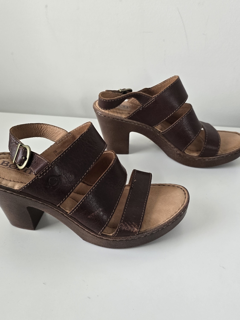 Born Warner Block Heel Strappy Brown Leather Sandals 7M Boho Summer - Picture 6 of 11